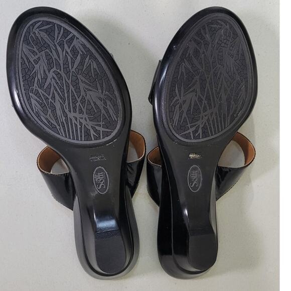 Sofft Sandals Womens 9.5 Anita Black Patten Leather Kitten Heel Jeweled Shoes - Picture 10 of 10